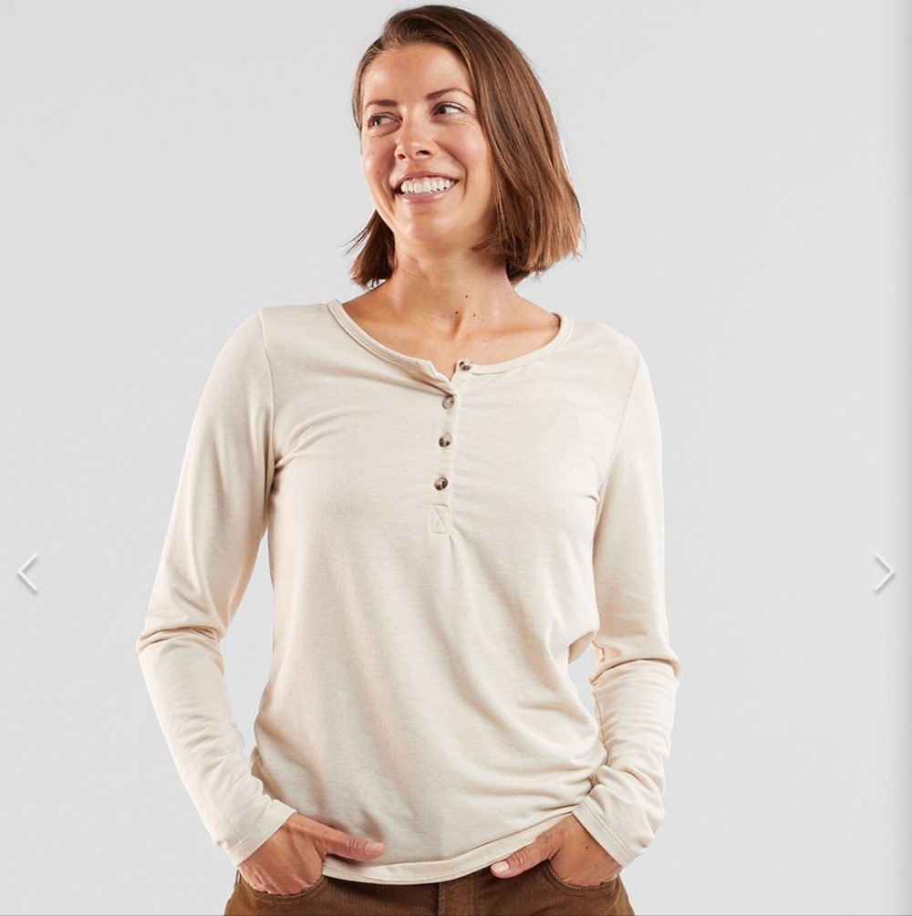 Women's Cream Long Sleeve Henley Top
